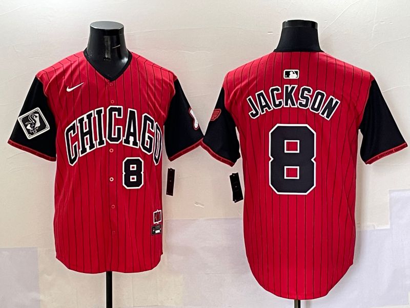 Men 2025 Chicago White Sox #8 Jackson Red Stripe Joint Name Nike MLB Jersey style 36